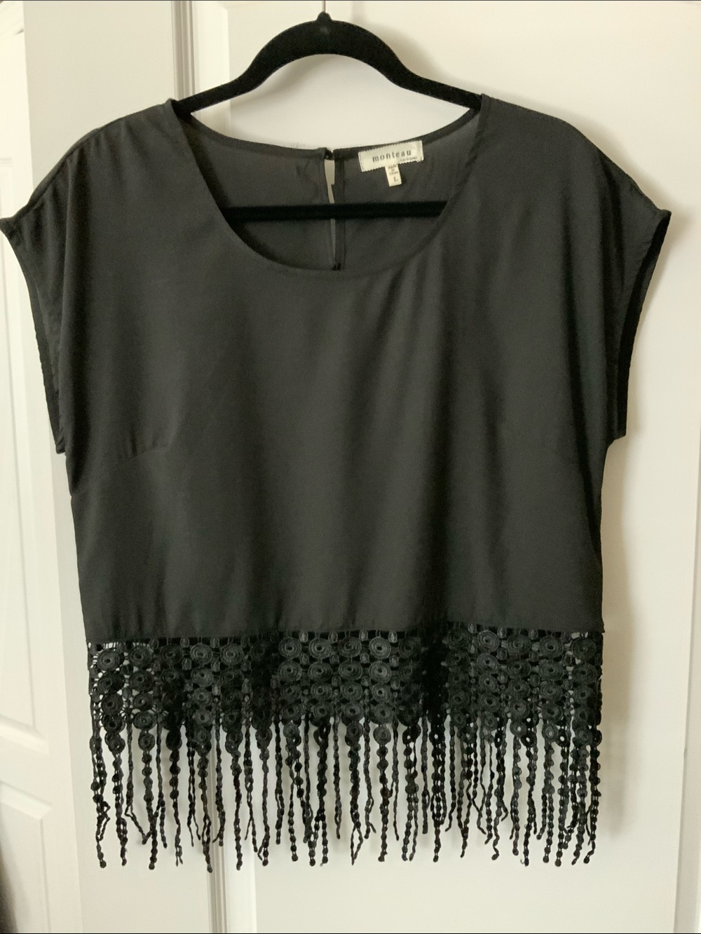 Monteau Black Fringe Crop Top